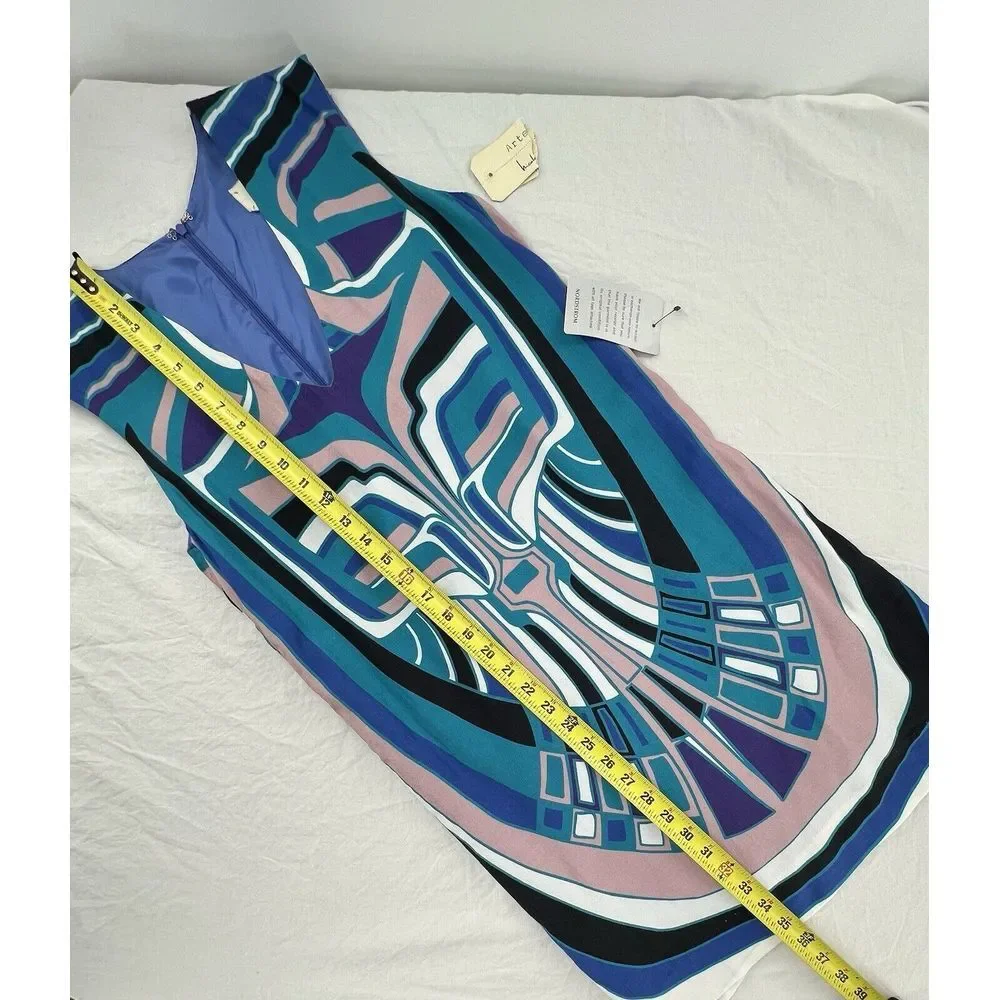 P Nicole Miller Artelier Blue Tribal Geometric Print Mini Sheath Dress Sz Petite - Picture 13 of 16